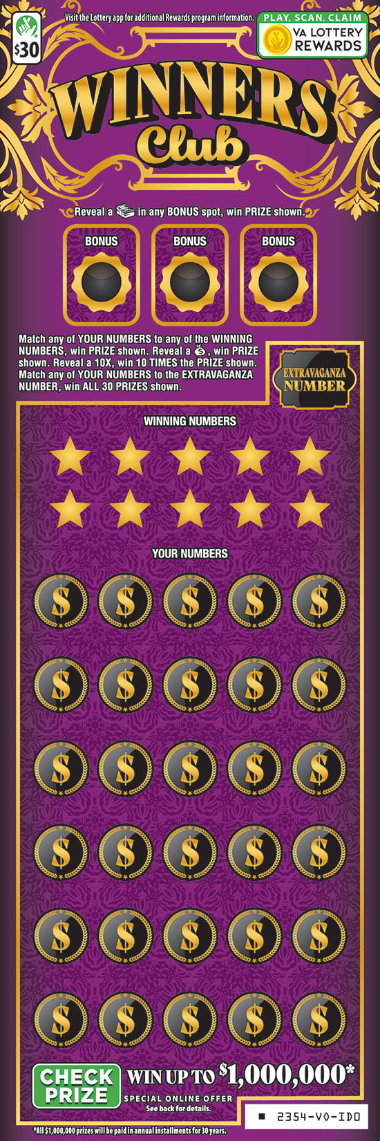 Winners Club Virginia Lottery Scratch Ticket